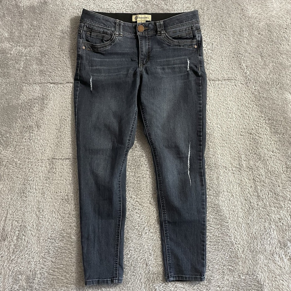 Democracy Ab Technology Jeans Womens Size 8 Dark Wash Blue Distressed Denim‎